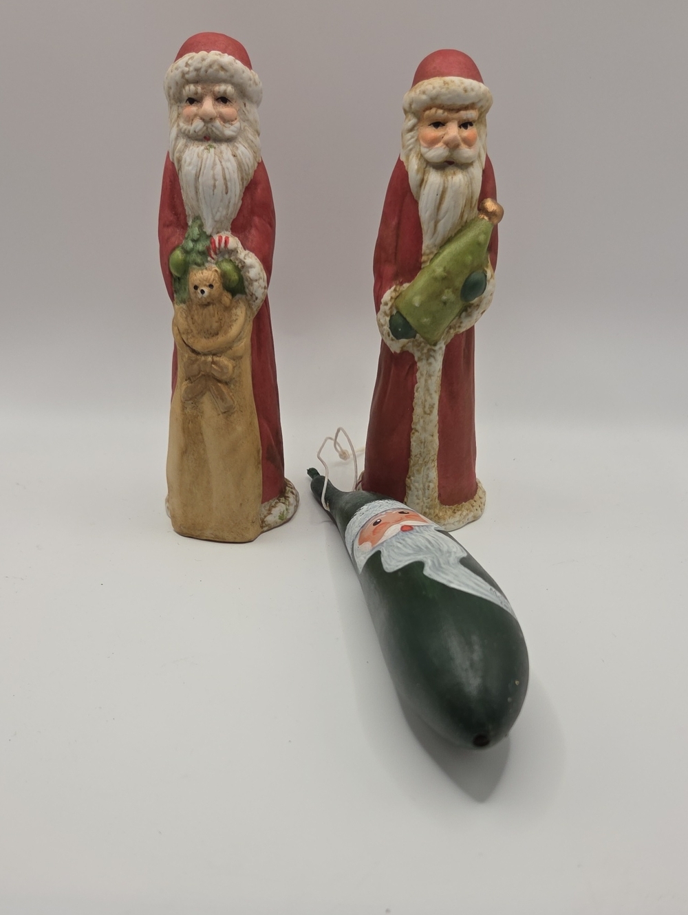 Red Santa Figurine Set with Green Accents - Unbranded